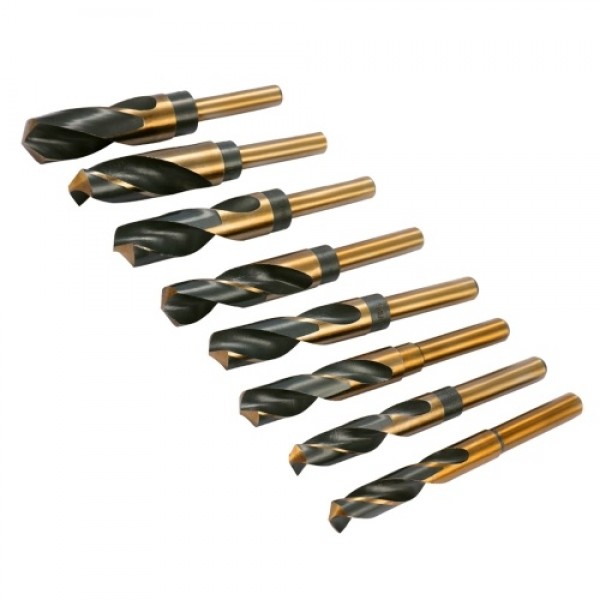 8Pcs 1/2'' Reduced Shank HSS Large Drill Bit Set High-Speed Steel Twist Drill Bits with 9/16in to1in Cutting Edge Diameter