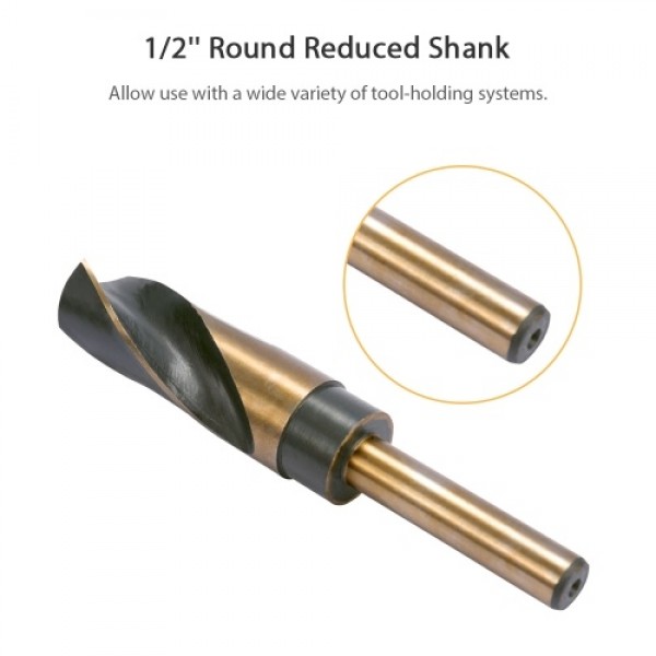 8Pcs 1/2'' Reduced Shank HSS Large Drill Bit Set High-Speed Steel Twist Drill Bits with 9/16in to1in Cutting Edge Diameter