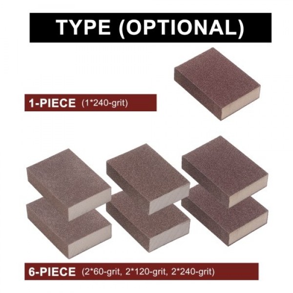 Sanding Sponges 6-Piece Reusable Washable Sanding Blocks Set 60/120/240 Grit Coarse/Medium/Fine Sand Blocks Sponges for Metal Wo