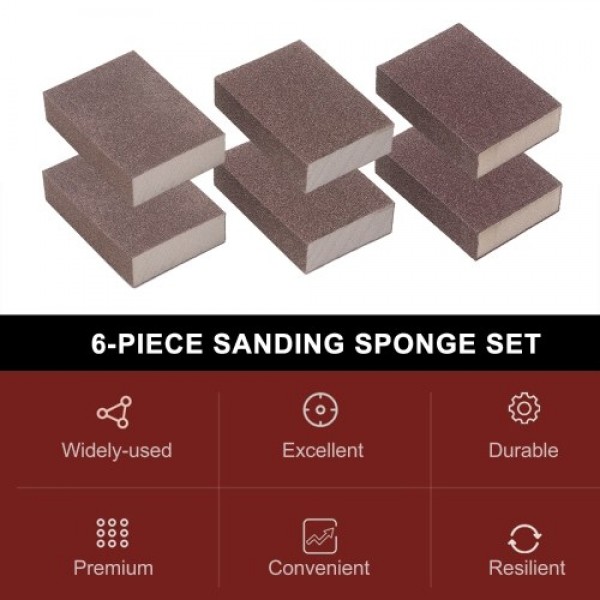 Sanding Sponges 6-Piece Reusable Washable Sanding Blocks Set 60/120/240 Grit Coarse/Medium/Fine Sand Blocks Sponges for Metal Wo