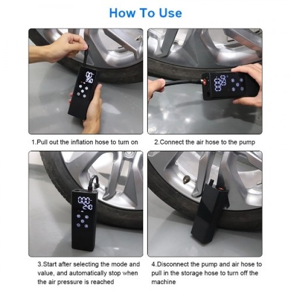 Portable Car Air Pump 150PSI Rechargeable Air Compressor Touchscreen Electric Tire Inflator with LED Light Pressure Detection Au