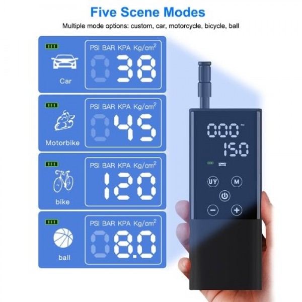 Portable Car Air Pump 150PSI Rechargeable Air Compressor Touchscreen Electric Tire Inflator with LED Light Pressure Detection Au