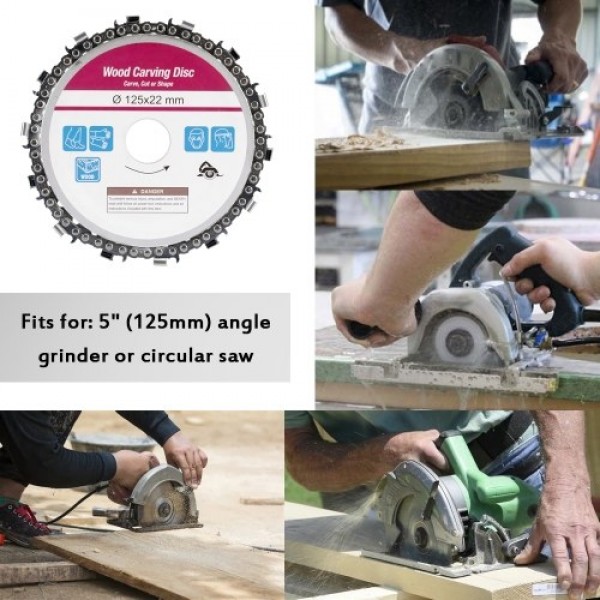 5 Inch 14 Teeth Grinder Chain Disc 22mm Arbor Woodworking Carving Disc for 125mm Angle Grinder and Circular Saw