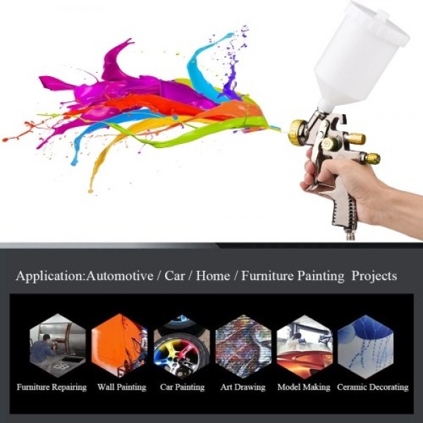 LVLP 1.8mm Air Spray Gun Kit 600cc Fluid Cup Gravity Feed Air Paint Sprayer Mini Handheld 360-degree Paint Spraying Gun for Car 