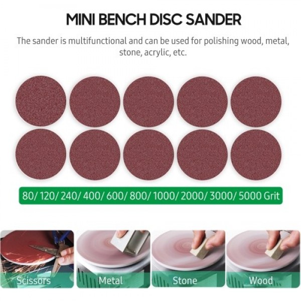 Mini Bench Disc Sander and Sanding Roller Electric Edge Sharpener 7 Variable Speed 10 Sanding Discs 6 Sanding Bands DIY Benchtop