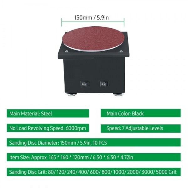 Mini Bench Disc Sander and Sanding Roller Electric Edge Sharpener 7 Variable Speed 10 Sanding Discs 6 Sanding Bands DIY Benchtop