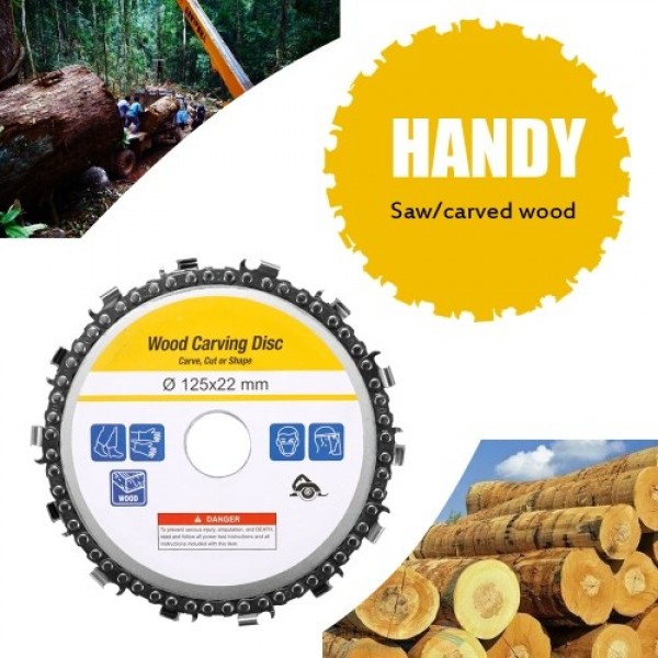 5 Inch 14 Teeth Grinder Chain Disc 22mm Arbor Woodworking Carving Disc for 125mm Angle Grinder and Circular Saw