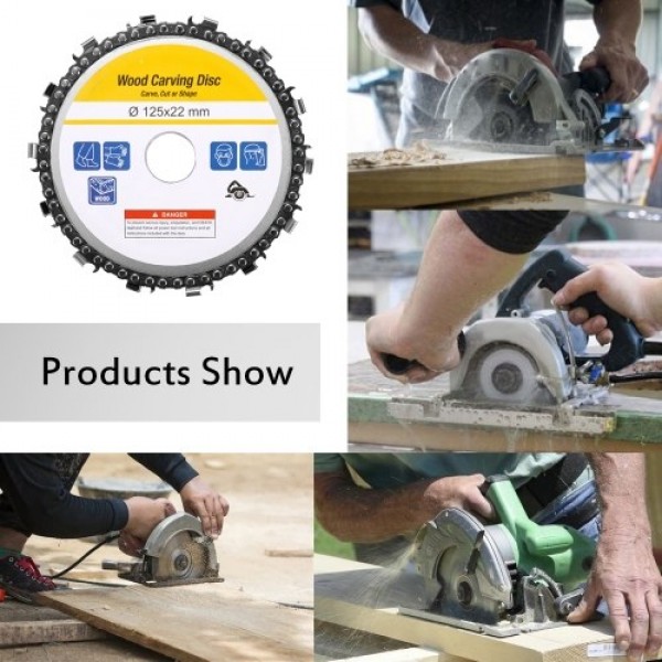5 Inch 14 Teeth Grinder Chain Disc 22mm Arbor Woodworking Carving Disc for 125mm Angle Grinder and Circular Saw