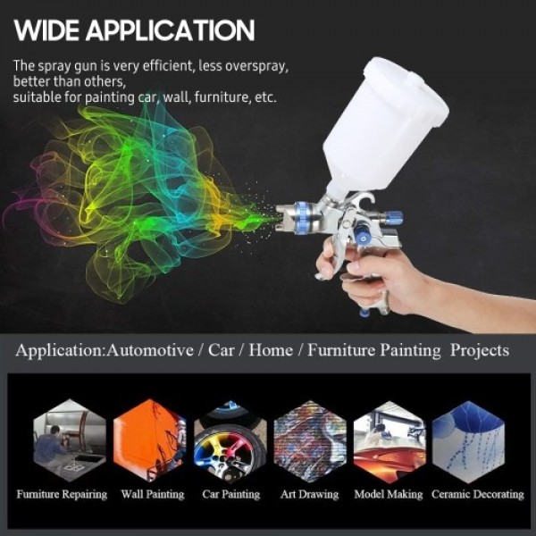 Gravity Feed Air Spray Gun HVLP Sprayer Paint Gun with 600ML Cup 1.4mm Nozzle for Painting Car Furniture Wall