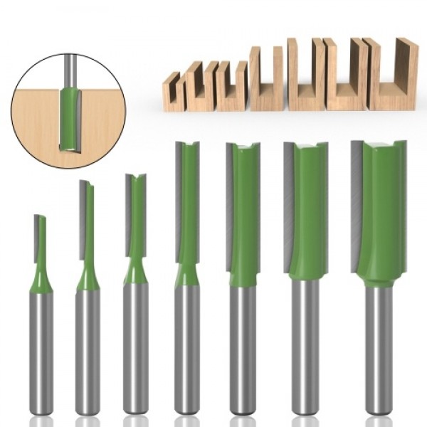 7PCS Router Bits Set 6.35mm (1/4 Inch) Shank 3 4 5 6 8 10 12mm Blade Diameter Double Flute Straight Bit for Woodworking Milling 