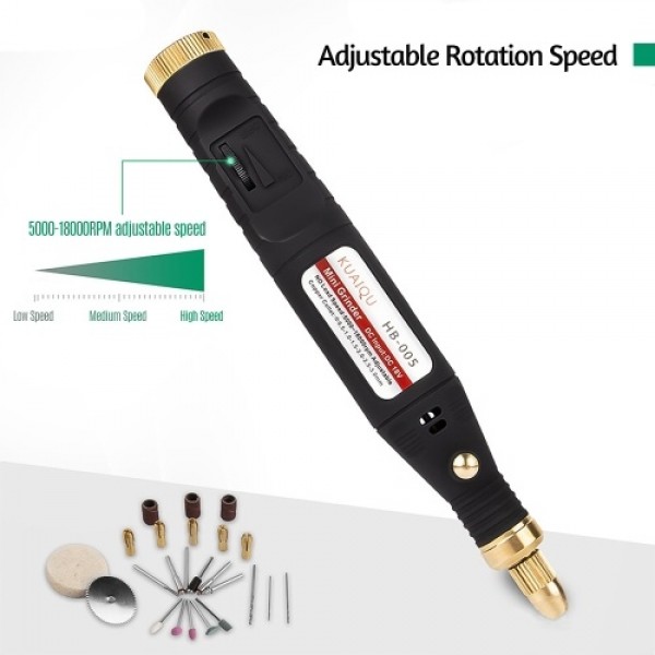 Electric Rotary Tool Kit Handheld Mini Grinder 5000-18000RPM Adjustable Speed with 15pcs Accessories for Small Objects Crafting 