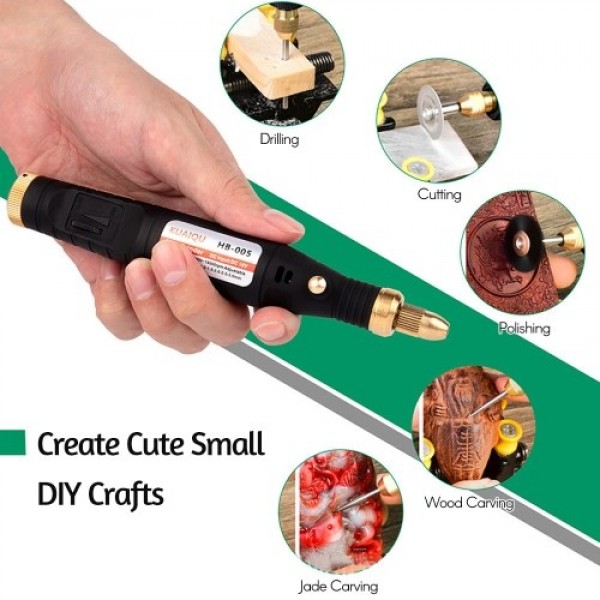 Electric Rotary Tool Kit Handheld Mini Grinder 5000-18000RPM Adjustable Speed with 15pcs Accessories for Small Objects Crafting 