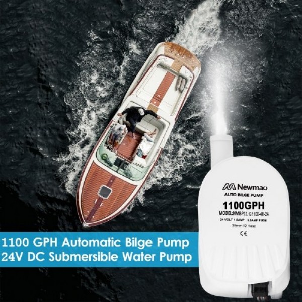 1100 GPH Automatic Bilge Pump 24V DC Submersible Water Pump RV Boat Marine Pump with 1-1/8 Inches Outlet (29mm)  for Removing Bi