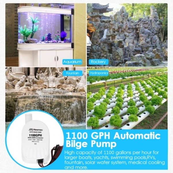 1100 GPH Automatic Bilge Pump 24V DC Submersible Water Pump RV Boat Marine Pump with 1-1/8 Inches Outlet (29mm)  for Removing Bi