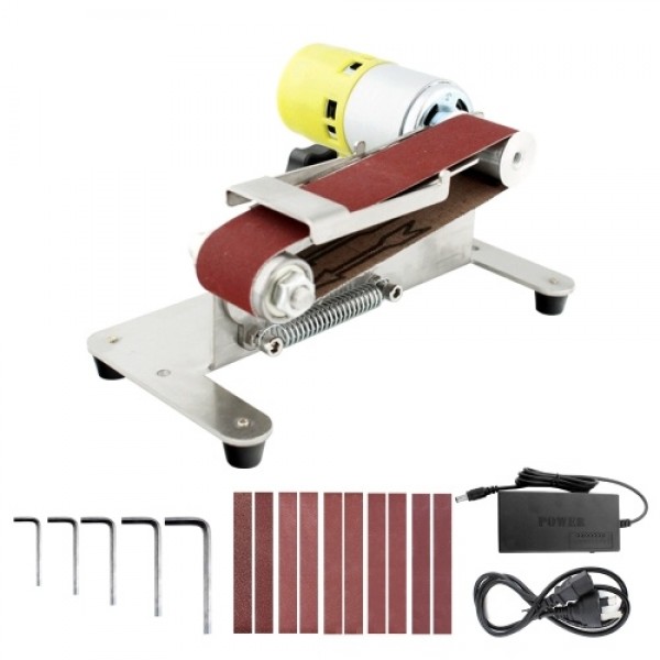 Mini Belt Sander Electric Edge Sharpener with Adjustable Workbench 7 Variable Speed 10 Sanding Belts Sanding Polishing Grinding 