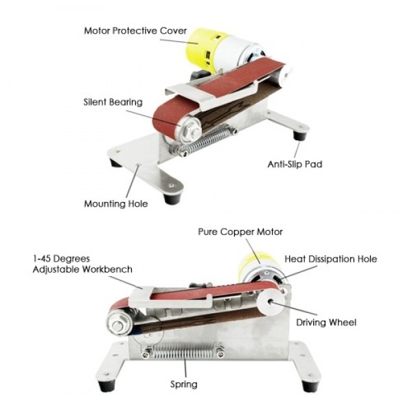 Mini Belt Sander Electric Edge Sharpener with Adjustable Workbench 7 Variable Speed 10 Sanding Belts Sanding Polishing Grinding 