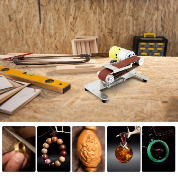 Mini Belt Sander Electric Edge Sharpener with Adjustable Workbench 7 Variable Speed 10 Sanding Belts Sanding Polishing Grinding 