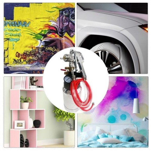 2L Pressure Pot Tank with Air Spray Gun and Regulator for Natural Stone Sprayer Putty Sprayer Paint Sprayer (Seal ring color sen