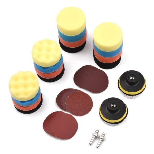 31Pcs Polishing Pads Kit 3 Inches Drill Buffer Attachment with Sanding Papers Sanding Waxing for Automobiles Yachts