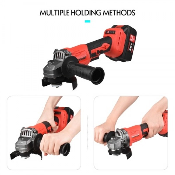 20V Cordless Angle Grinder Electric Angle Grinder Tool 100mm 10000RPM Brushless Motor 2-Position Adjustable Auxiliary Handle Sto