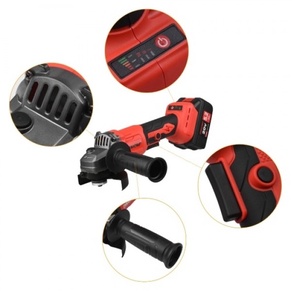 20V Cordless Angle Grinder Electric Angle Grinder Tool 100mm 10000RPM Brushless Motor 2-Position Adjustable Auxiliary Handle Sto