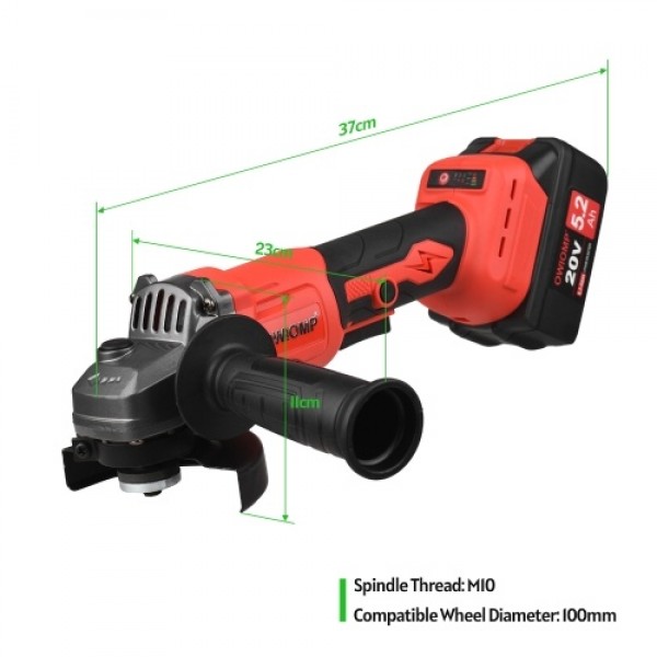 20V Cordless Angle Grinder Electric Angle Grinder Tool 100mm 10000RPM Brushless Motor 2-Position Adjustable Auxiliary Handle Sto