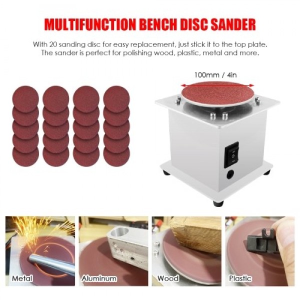 Mini Bench Disc Sander Electric Edge Sharpener 7 Variable Speed 20 Sanding Discs Self-adhesive DIY Benchtop Sanding Polishing Gr