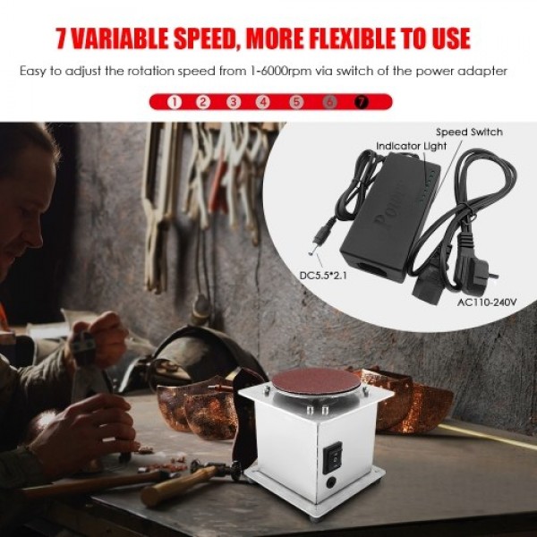 Mini Bench Disc Sander Electric Edge Sharpener 7 Variable Speed 20 Sanding Discs Self-adhesive DIY Benchtop Sanding Polishing Gr