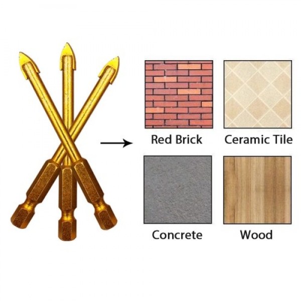7Pcs Drill Bits Set with 1/4 Inch Hex Shank for Glass Ceramic Marble Tile Concrete Wood and Brick Wall Drilling Tool