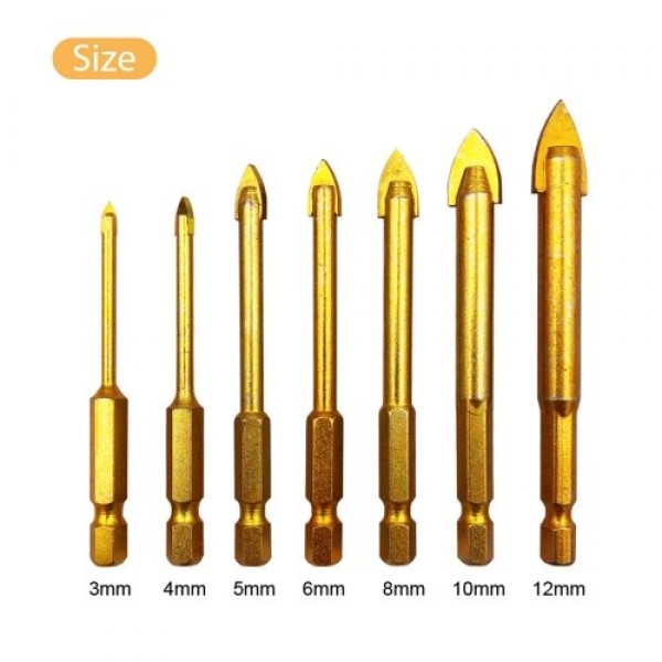7Pcs Drill Bits Set with 1/4 Inch Hex Shank for Glass Ceramic Marble Tile Concrete Wood and Brick Wall Drilling Tool