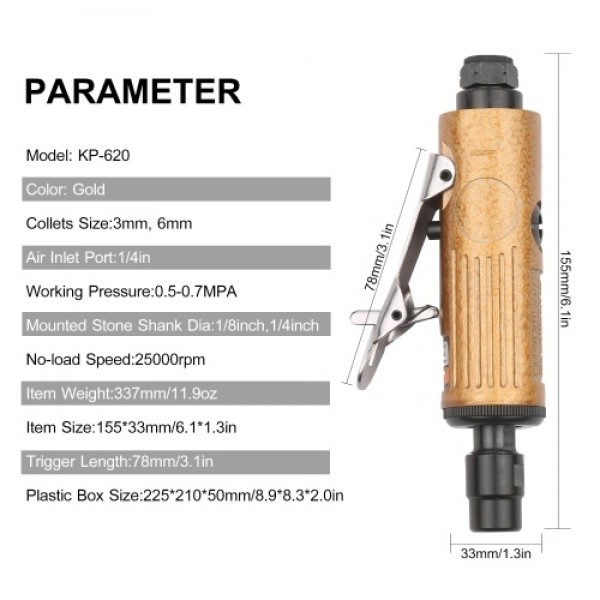 Mini Air Straight Die Grinder Set 25000RPM Pneumatic Air Polishing Rotary Tool Kit