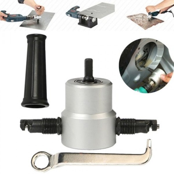 Sheet Metal Nibbler Cutter Double-headed Sheet Cutter Nibbler Drill Attachment for Straight Curve and Circle Cutting