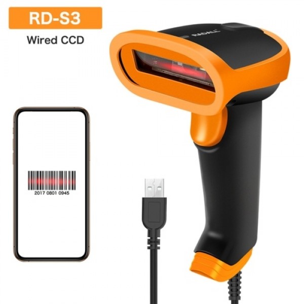 Handheld 1D Barcode Scanner USB Wired Bar Code Reader Manual Trigge Scanning Support Paper Code/Screen Code Compatible with Wind