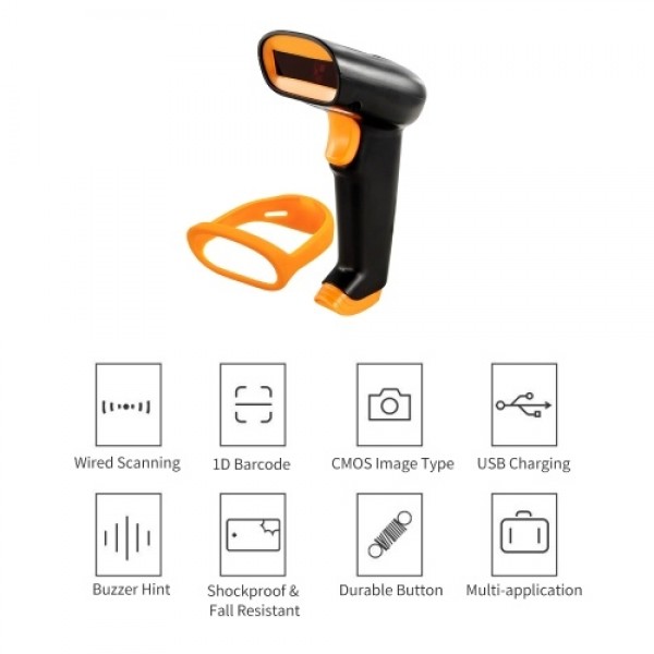 Handheld 1D Barcode Scanner USB Wired Bar Code Reader Manual Trigge Scanning Support Paper Code/Screen Code Compatible with Wind