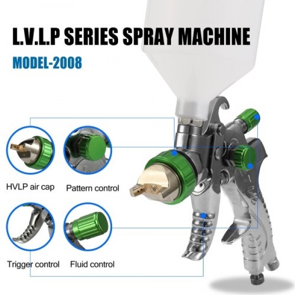 2008 Airbrush Kit HVLP Air Spray Machine Gravitational Force Feed Paint Sprayer Air Brush Set Stainless Steel 1.4mm 1.7mm 2.0mm 