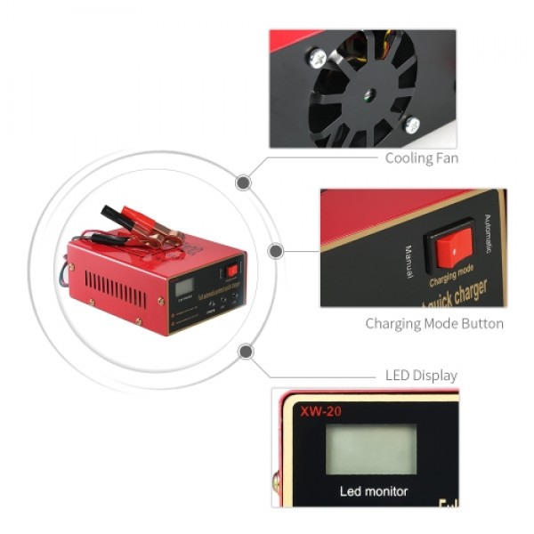 12V/24V Intelligent Automatic LED Charger Pulse Repair Type Maintainer for Lead Acid Battery and Lithium Battery 140W AC110V