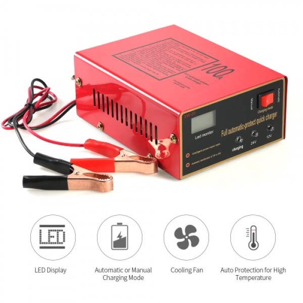 12V/24V Intelligent Automatic LED Charger Pulse Repair Type Maintainer for Lead Acid Battery and Lithium Battery 140W AC110V