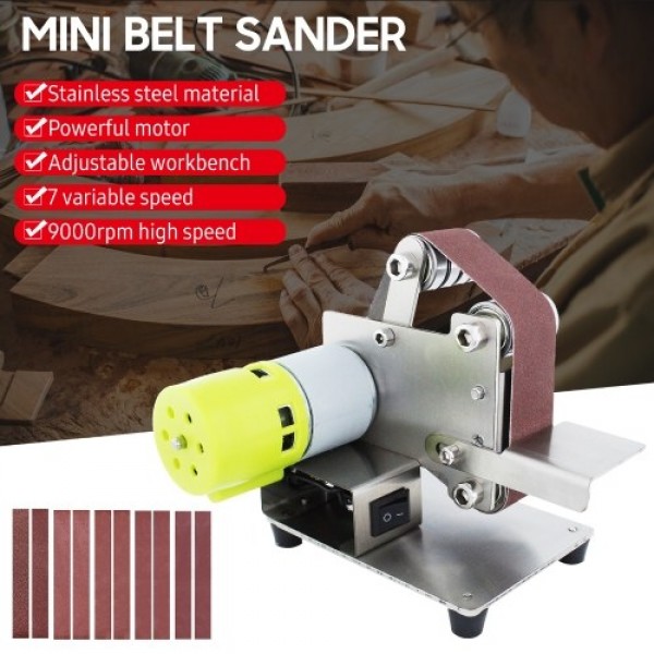 Mini Belt Sander Electric Sanding Polishing Grinding Machine 7 Variable Speed with 10 Sanding Belts for Polishing Wood Acrylic M