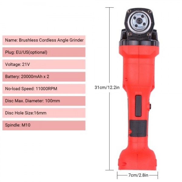 21V Brushless Cordless Angle Grinder 11000RPM Handhel Electric Grinder with 2pcs 20.0Ah Lithium-Ion Battery and Tool Box