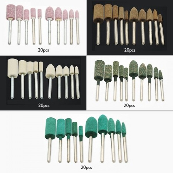 100pcs Electric Polishing Buffing Accessories Grinding Bits Set with 1/8 Shank Wool Sesame Rubber Jade Cowhide Abrasive Rotary T