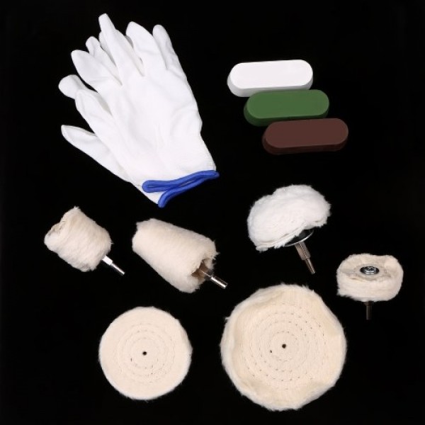 11pcs 6.35 Shank Lint Polishing Wheel Polishing Tool Kit with 3pcs Rouge Compound Buffing Wheel Polishing Pad Tools with Glove f