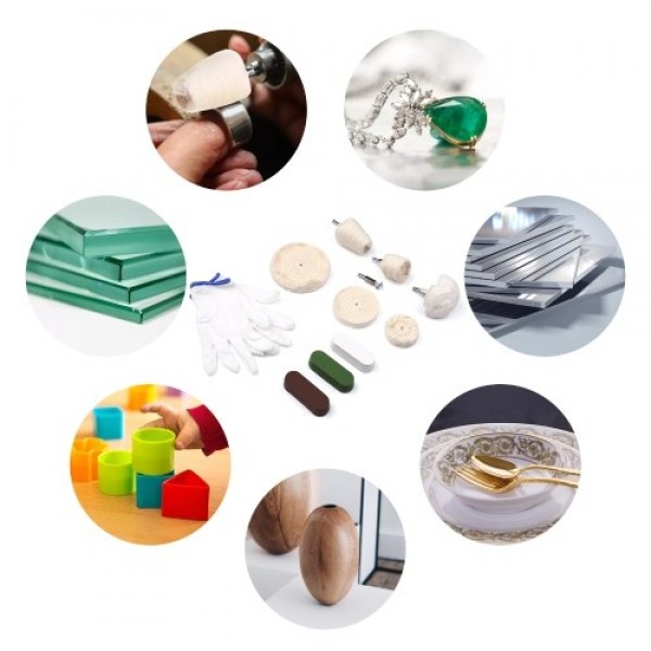 11pcs 6.35 Shank Lint Polishing Wheel Polishing Tool Kit with 3pcs Rouge Compound Buffing Wheel Polishing Pad Tools with Glove f