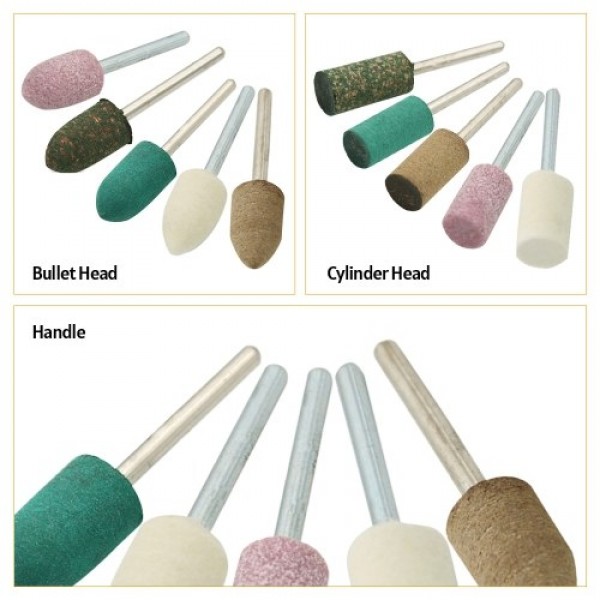 100pcs Electric Polishing Buffing Accessories Grinding Bits Set with 1/8 Shank Wool Sesame Rubber Jade Cowhide Abrasive Rotary T