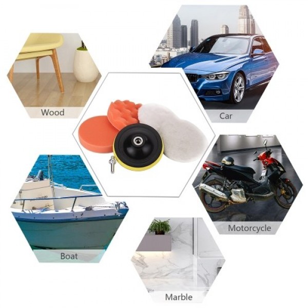 Car Foam Drill Buffing Pad Polishing Pad Kit 6 Pcs 4 Inch Car Buffer Polishing Kits Sponge and Wool Polishing Pads Set