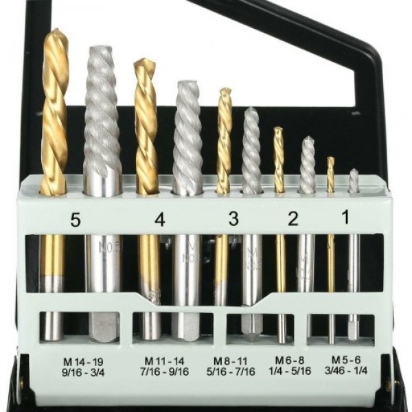 10PCS Screw Extractor &amp; Hand Drill Bit Set Portable Damaged Screw Broken Bolt Remover Tool Kit with Storage Box