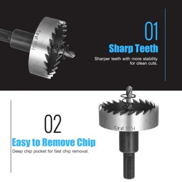 High Speed Steel Hole Saw Heavy-duty Hole Cutter Compatible with 10mm or larger Collet for Stainless Steel Metal Sheet Wood Plas
