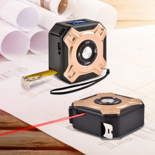 Infrared Electronic Tape Measure, 2-in-1 Handheld Electronic Rangefinder Measure Automatic Calibration 131.2Ft Infrared Measure 