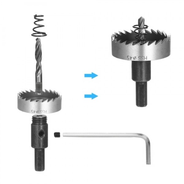High Speed Steel Hole Saw Heavy-duty Hole Cutter Compatible with 10mm or larger Collet for Stainless Steel Metal Sheet Wood Plas
