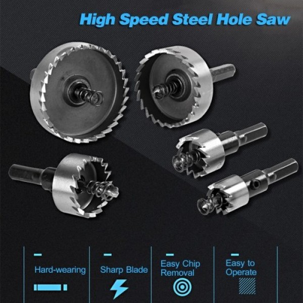 High Speed Steel Hole Saw Heavy-duty Hole Cutter Compatible with 10mm or larger Collet for Stainless Steel Metal Sheet Wood Plas
