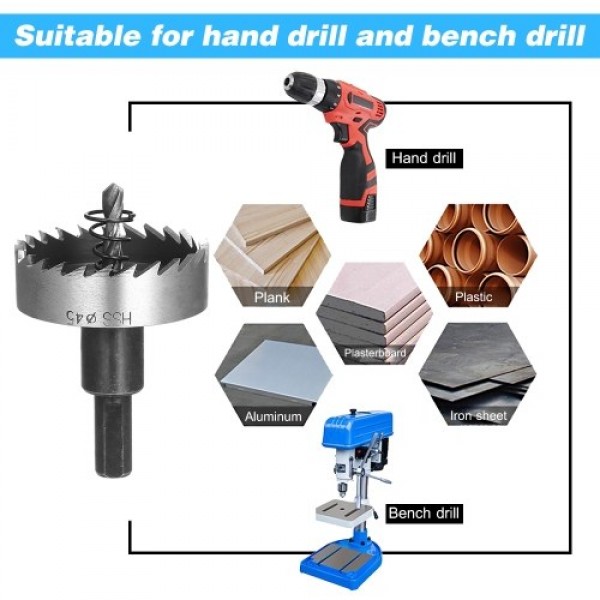 High Speed Steel Hole Saw Heavy-duty Hole Cutter Compatible with 10mm or larger Collet for Stainless Steel Metal Sheet Wood Plas